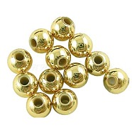 Carnival Celebrations, Mardi Gras Beads, Plating Acrylic Beads, Round, Golden, about 10mm in diameter, hole: 2mm, about 1000pcs/500g(PL684-2)