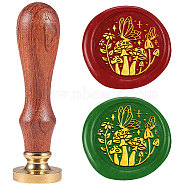 Golden Tone Solid Brass Wax Seal Stamp with Retro Wood Handle, for Envelopes Invitations, Gift Card, Mushroom, 83x22mm, Stamps: 25x14.5mm(AJEW-WH0208-1267)