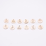 Alloy Charms, Hollow, Flat Round with Twelve Constellations, Light Gold, 12x1mm, Hole: 1.5mm, 12pcs/set(PALLOY-WH0088-14LG)