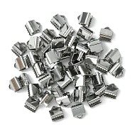 304 Stainless Steel Ribbon Crimp Ends, Stainless Steel Color, 7x6mm, Hole: 1.5x2mm(STAS-YW0001-78A)