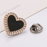 Plastic Brooch, Alloy Pin, with Enamel, for Garment Accessories, Heart, Black, 18mm(SENE-PW0013-07A-09A)