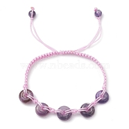 Natural Amethyst Rondelle Braided Bead Bracelets, Adjustable Nylon Thread Bracelets for Men Women, Inner Diameter: 2-1/2~4 inch(6.2~10.1cm)(BJEW-TA00492-01)
