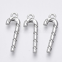 Tibetan Style Alloy Pendants, Lead Free & Cadmium Free, for Christmas, Christmas Candy Cane, Antique Silver, 27x9.5x3mm, Hole: 1.8mm, about 400pcs/500g(TIBE-N010-40AS-RS)
