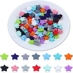 84Pcs 14 Colors Silicone Beads, DIY Nursing Necklaces and Bracelets Making, Chewing Pendants For Teethers, Star, Mixed Color, 13x14x8mm, Hole: 2mm, 6pcs/color(SIL-CA0001-26)