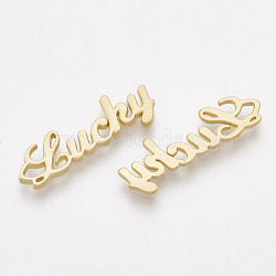 Smooth Surface Alloy Cabochons, Word Lucky, Matte Gold Color, 21x7x1.5mm(X-PALLOY-S117-005)