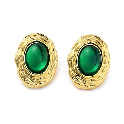 Rack Plating Oval Brass Stud Earrings, with Plastic, Lead Free & Cadmium Free, Long-Lasting Plated, Green, 28.5x22mm(EJEW-M029-06G-02)