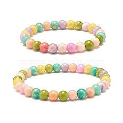 Natural Jade Beaded Stretch Bracelets Set, Dyed, Round, Colorful, 1/4 inch(0.65cm), Inner Diameter: 1-7/8 inch(4.7~5.6cm), 2pcs/set(BJEW-JB07789)