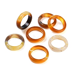 Dyed & Heated Natural Striped Agate/Banded Agate Finger Rings for Women, Champagne Yellow, 5.5mm, Inner Diameter: 17~17.5mm(RJEW-Z075-02T)