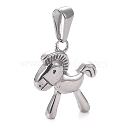 304 Stainless Steel Pendants, Wooden Horse, Stainless Steel Color, 21x17.5x4mm, Hole: 8x3.5mm(STAS-H110-18P)