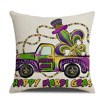 Mardi Gras Carnival Theme Linen Pillow Covers, Cushion Cover, for Couch Sofa Bed, Square, Car, 450x450x5mm