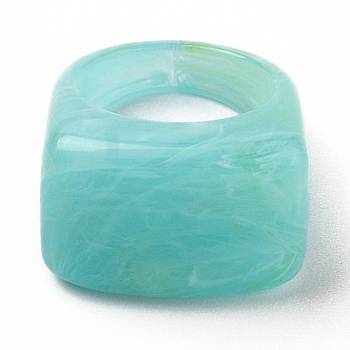 Resin Finger Rings, Imitation Gemstone Style, Rectangle, Turquoise, US Size 6, Inner Diameter: 17mm