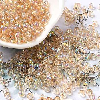 Glass Seed Beads, Half Plated, Transparent Colours Rainbow, Round Hole, Round, Navajo White, 4x3mm, Hole: 1.2mm, 7500pcs/pound