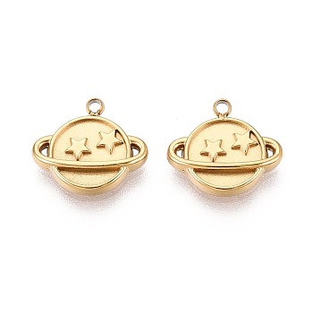 304 Stainless Steel Pendants, Planet Charm, Ion Plating(IP), Long-Lasting Plated, Real 18K Gold Plated, 10x11.5x2mm, Hole: 1.2mm