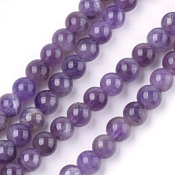 Natural Amethyst Beads Strands, Round, 6mm, Hole: 0.8mm, about 62~65pcs/strand, 15.3 inch