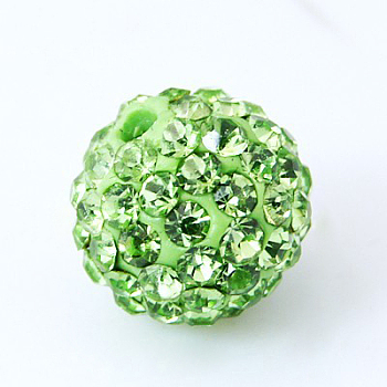 Pave Disco Ball Beads, Polymer Clay Rhinestone Beads, Grade A, Round, Peridot, 8mm, Hole: 1mm
