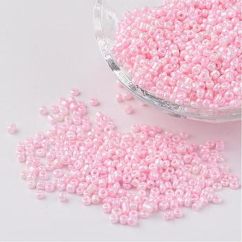 12/0 Opaque Colours Round Glass Seed Beads, Pink, 2mm, Hole:1mm, about 3303pcs/50g
