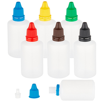 6 Sets 6 Colors Plastic Empty Dropper Bottle for Liquid, Pointed Mouth Top Cap, Mixed Color, 3.7x9.5cm, Capacity: 50ml(1.69fl. oz), 1 set/color