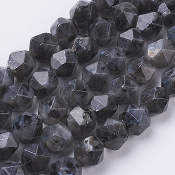Natural Black Larvikite Beads Strands, Faceted, Round, 8x7mm, Hole: 1mm, about 49pcs/strand, 15.3 inch(39cm)