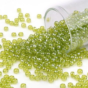 TOHO Round Seed Beads, Japanese Seed Beads, (105) Transparent Luster Lemon-Lime, 8/0, 3mm, Hole: 1mm, about 222pcs/bottle, 10g/bottle