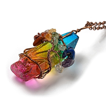 Quartz Crystal Pendant Necklaces, with Iron Chains, Bullet, Colorful, 18.31~18.50 inch(46.5~47cm)