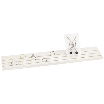 3-Slot Rectangle Wood Earring Cards Display Stands, Earring Organizer Holder, White, 38.9x7.7x1.05cm, Slot: 2.6mm