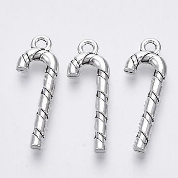 Tibetan Style Alloy Pendants, Lead Free & Cadmium Free, for Christmas, Christmas Candy Cane, Antique Silver, 27x9.5x3mm, Hole: 1.8mm, about 400pcs/500g