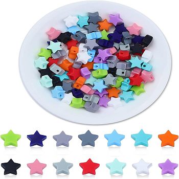 84Pcs 14 Colors Silicone Beads, DIY Nursing Necklaces and Bracelets Making, Chewing Pendants For Teethers, Star, Mixed Color, 13x14x8mm, Hole: 2mm, 6pcs/color