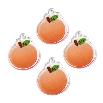 Translucent Acrylic Pendants, Double-Faced Printed, Apple, Sandy Brown, 27x22x2mm, Hole: 2mm