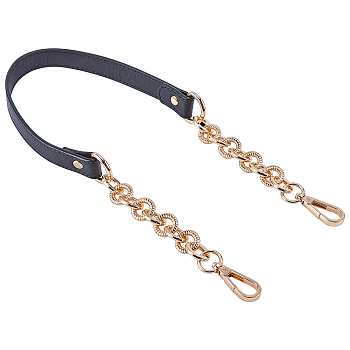 Cowhide Leather Cord Chain Bag Strap, with Zinc Alloy Clasp, Replacement Handbag Decoration Bags Straps, Black, 636mm