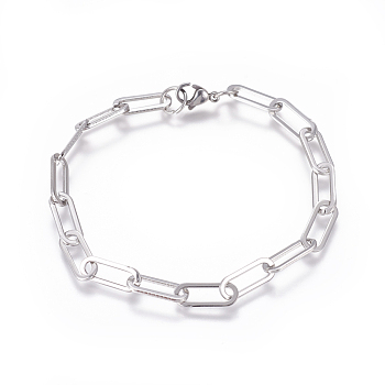 304 Stainless Steel Chain Bracelets, with Lobster Claw Clasps, Stainless Steel Color, 9 inch(23cm)
