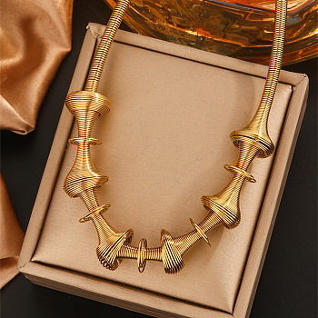 304 Stainless Steel Irregular Twisted Chain Spiral Bib Necklaces for Women, Real 18K Gold Plated, 17.42 inch(44.25cm)