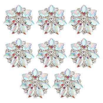WADORN Alloy Buttons, with Glass Rhinestones, Flower, Clear AB, 28.5x7.5mm, 8pcs/box
