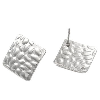 201 Stainless Steel Stud Earrings Finding, with 304 Stainless Steel Pins, Textured Rhombus, Stainless Steel Color, 18.5x18.5mm, Hole: 1.4mm, Pin: 0.7mm