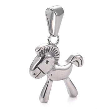 304 Stainless Steel Pendants, Wooden Horse, Stainless Steel Color, 21x17.5x4mm, Hole: 8x3.5mm