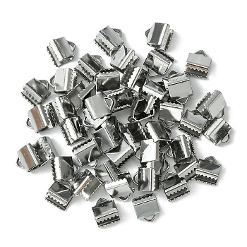 304 Stainless Steel Ribbon Crimp Ends, Stainless Steel Color, 7x6mm, Hole: 1.5x2mm