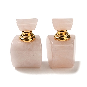Natural Rose Quartz Dropper Perfume Bottles, with Golden Tone 304 Stainless Steel Findings, SPA Aromatherapy Essemtial Oil Empty Bottle, 3.2~3.25x3.5x5.95~6cm