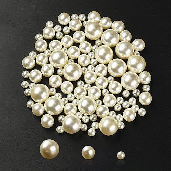 High Luster ABS Plastic Imitation Pearl Beads, Round, Undrilled/No Hole Beads, Seashell Color, 8~20mm, 170pcs/set