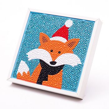 DIY Christmas Theme Diamond Painting Kits For Kids, Fox Pattern Photo Frame Making, with Resin Rhinestones, Pen, Tray Plate and Glue Clay, Mixed Color, 15x15x2cm