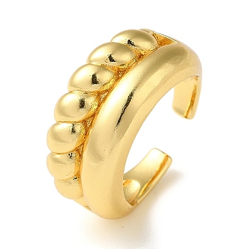 Rack Plating Brass Open Cuff Rings for Women, Twist Rope Shape, Real 18K Gold Plated, US Size 8 1/4(18.3mm)