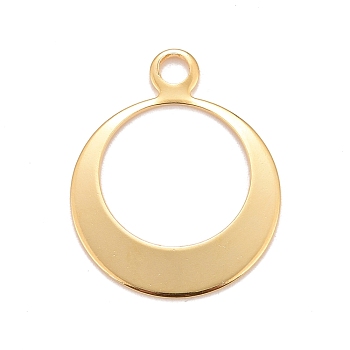 201 Stainless Steel Pendants, Round Ring, Real 24k Gold Plated, 26x21x1mm, Hole: 2.8mm