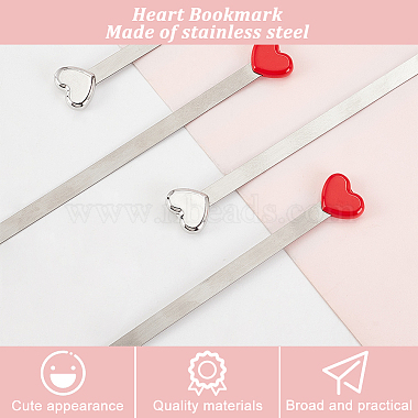 4Pcs 2 Colors 304 Stainless Steel & Zinc Alloy Heart Bookmarks(AJEW-GL0001-42)-4