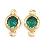 Brass Pave Cubic Zirconia Connector Charms, Real 18K Gold Plated, Long-Lasting Plated, Flat Round, Green, 5x2mm, Hole: 1mm(KK-TAC0015-01G-02)