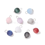 Resin Imitation Cat Eye Pendants, Round, with Silver Iron Loop, Frosted, Mixed Color, 17x9.5mm, Hole: 3.5mm(PALLOY-JF04166-01-S)