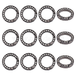 12pcs Alloy Spring Gate Ring with Rhinestone, Rings, Gunmetal, 25x4.5mm, inner diameter: 16.5mm.(FIND-UN0003-37B)