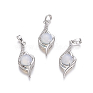 Opalite Pendants, with Platinum Tone Brass Findings and Crystal Rhinestone, Flower, 37.3x15x9.8mm, Hole: 7x4.5mm(G-L512-G06)