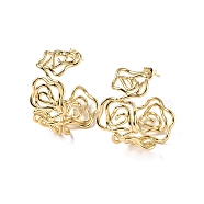 Brass Wire Wrapped Flower Stud Earrings for Women, Real 18K Gold Plated, 31x31x19mm, Pin: 0.8mm(EJEW-P214-09G)