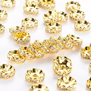 Brass Middle East Rhinestone Spacer Beads, Golden, Nickel Free, about 10mm in diameter, 4mm thick, hole: 2mm(RSB033NF-01G)