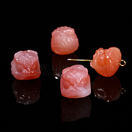 Natural YanYuan Agate Carved Beads, Dyed, Lion Heads, Coral, 14mm(PW-WG64738-08)
