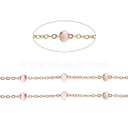 Stainless Steel Satellite Chains, with Enamel Beads and Spool, Soldered, Long-Lasting Plated, Flat Round, Golden, Pearl Pink, 1.5x1.2x0.3mm, about 32.8 Feet(10m)/roll(CHS-I006-03G-H)
