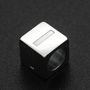 201 Stainless Steel European Beads, Large Hole Beads, Horizontal Hole, Cube, Stainless Steel Color, Letter.I, 7x7x7mm, Hole: 5mm(STAS-N090-LA062-I)